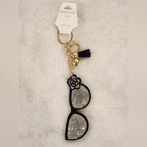 Elegant Black and Silver Rhinestone Sunglasses Keychain Bag Charm
